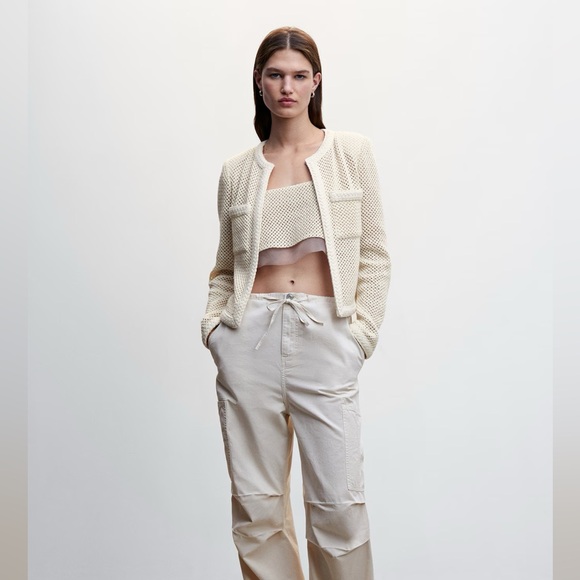 Mango Openwork Knitted Jacket Small  Mesh & Crochet Crop Top Large Set Sold Out - Picture 1 of 10